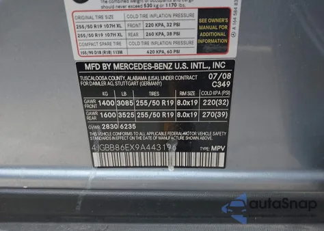 2009 Mercedes-Benz Ml 350 4Matic z USA, uszkodzony, nr VIN 4JGBB86EX9A443196